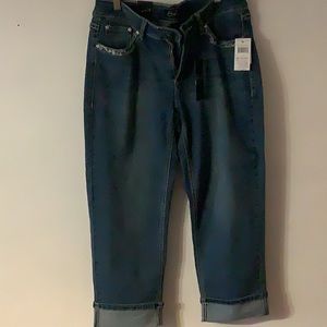 Brand new Earl capri jeans with embroidery and rhinestones